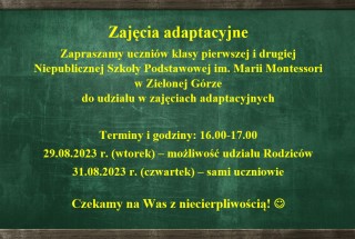 Zajęcia adaptacyjne dla uczniów klasy pierwszej i drugiej