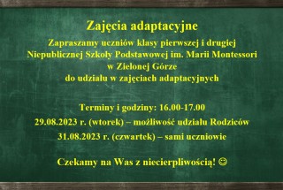 Zajęcia adaptacyjne dla uczniów klasy pierwszej i drugiej